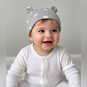 Target Baby One Size Fits Most Gray Polka Dot Bear Ear Hat/Cap